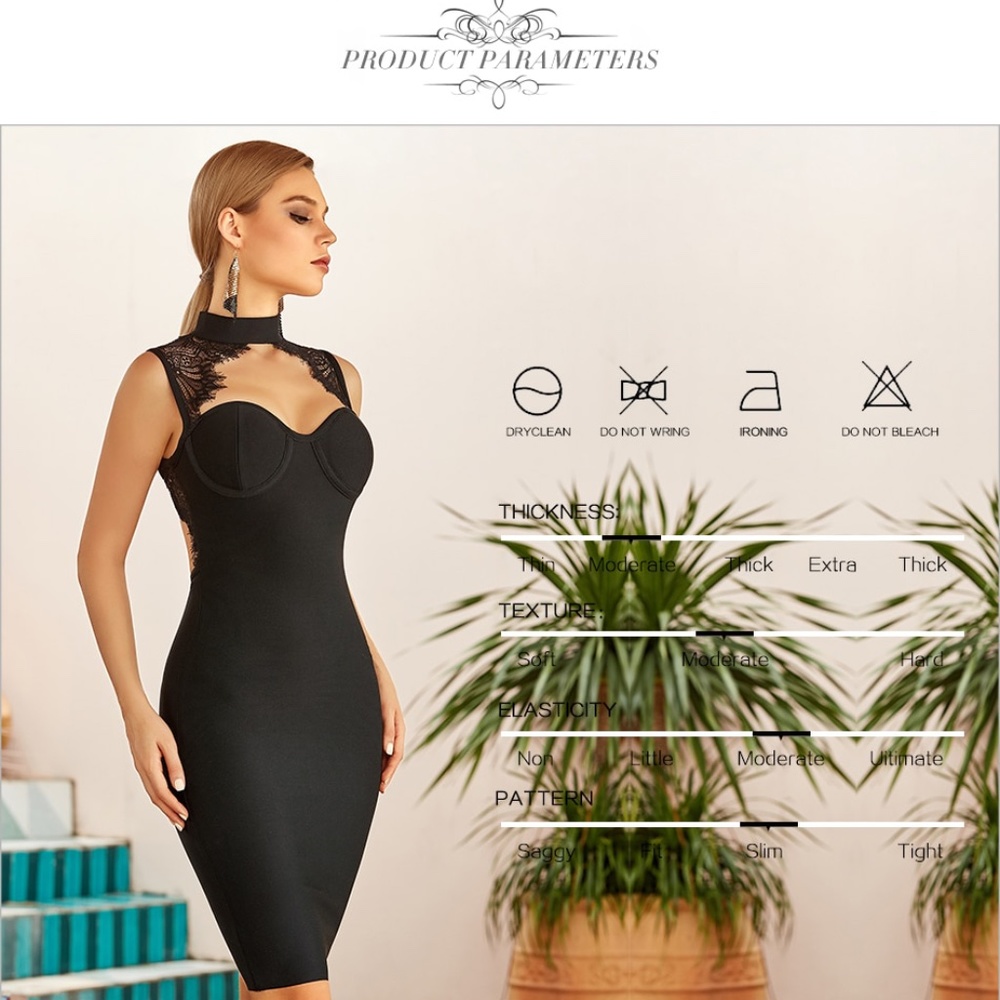 Black Bandage Lace Detailed Bodycon Dress - Picture 5 of 14